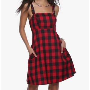 Red and Black buffalo plaid buckle dress